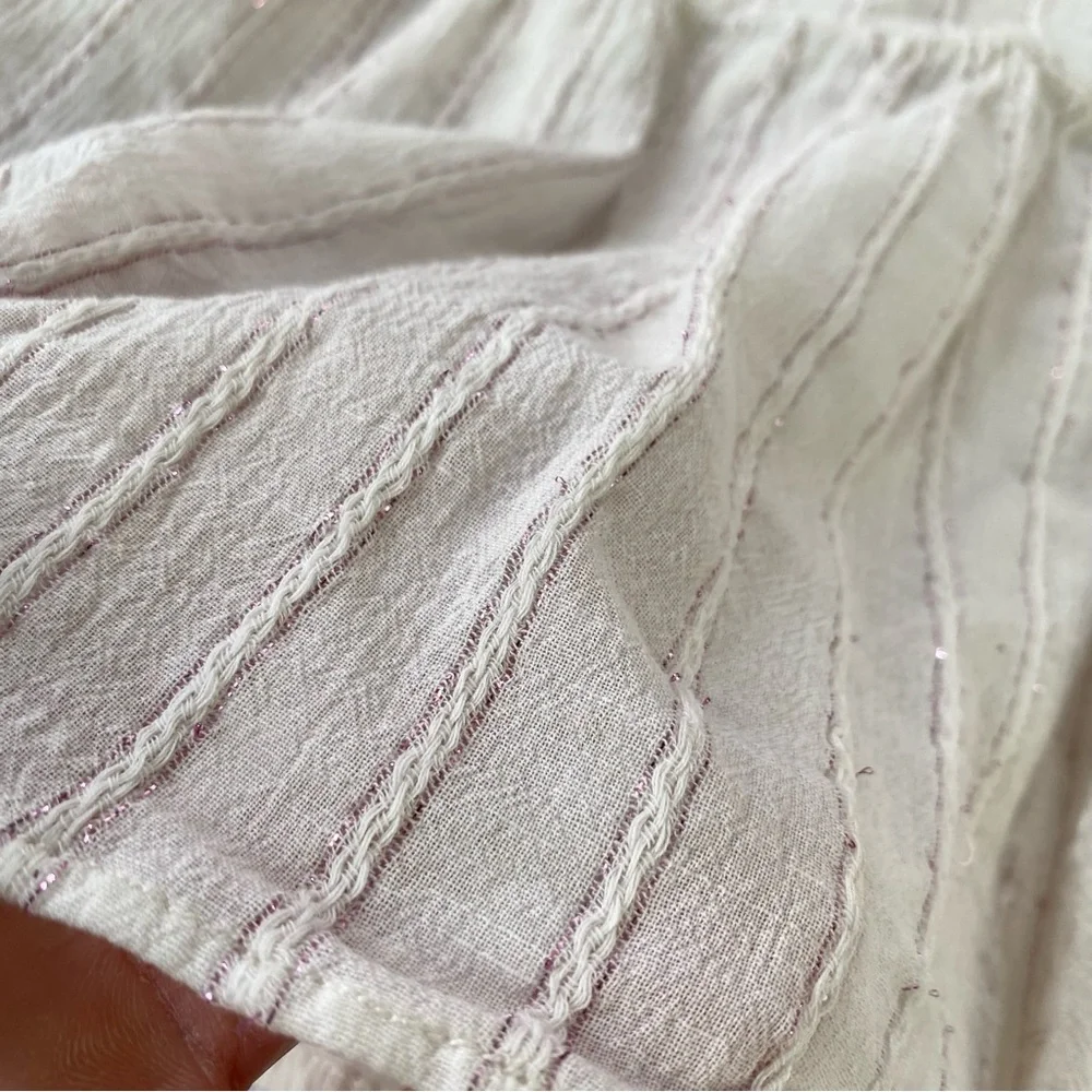 Madewell White Pink Metallic Striped Peplum Top Medium - Picture 7 of 10